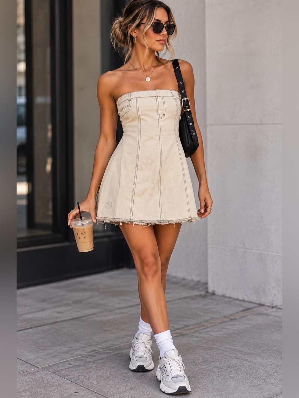 Honor The Gift Strapless Bone Denim Mini Dress Medium Raw Hem Y2K